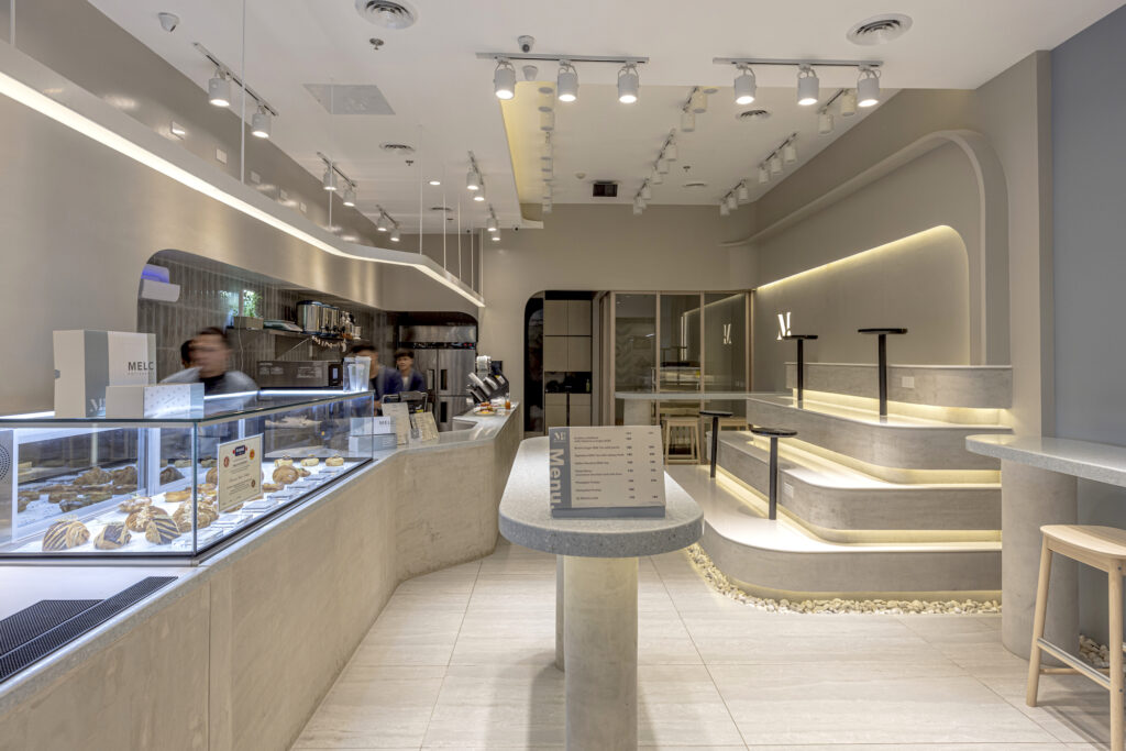 The amphitheater seating in Melc Patisserie