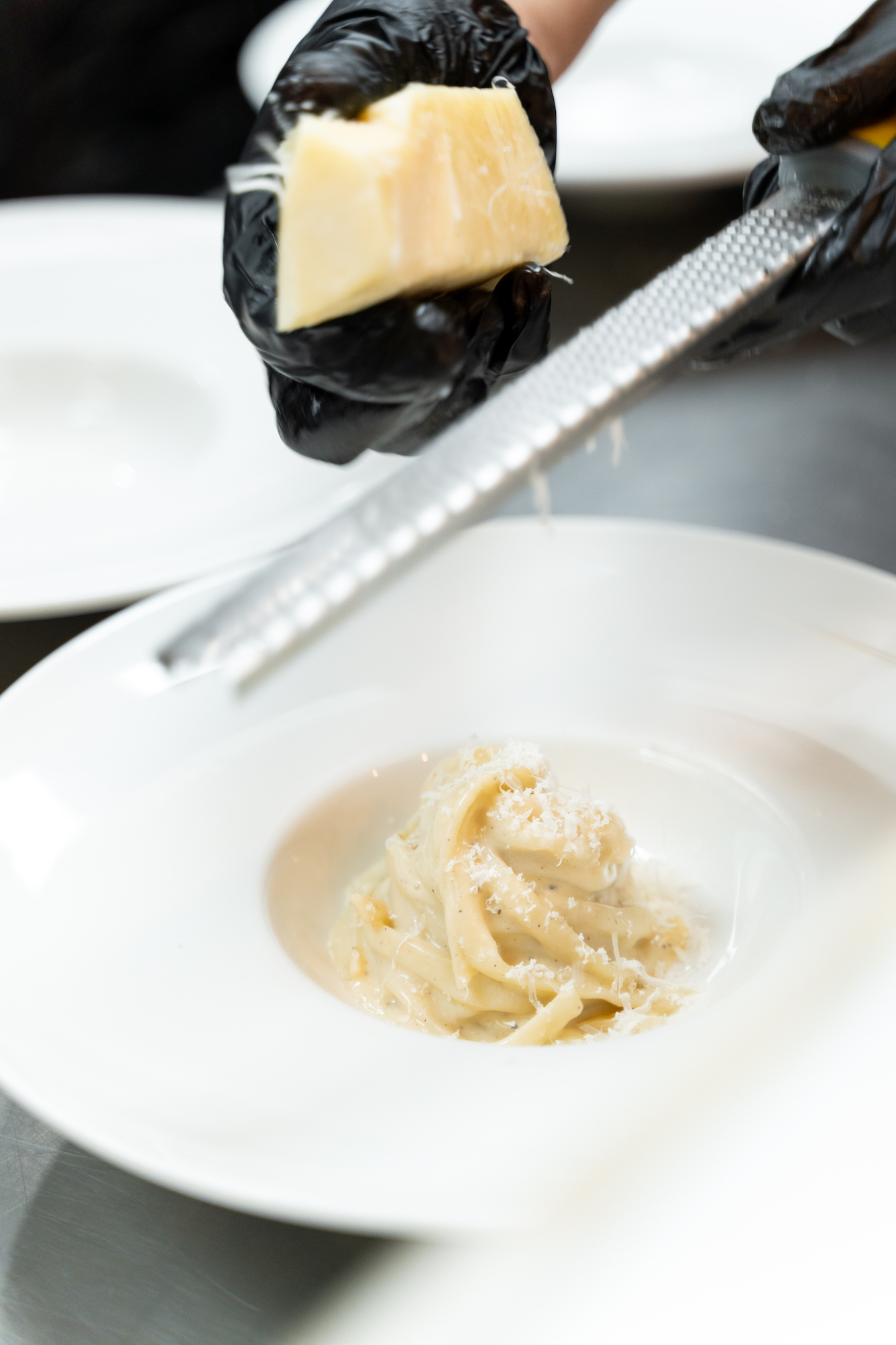 The pici cacio e pepe made with 00 flour (or finely ground Italian flour)