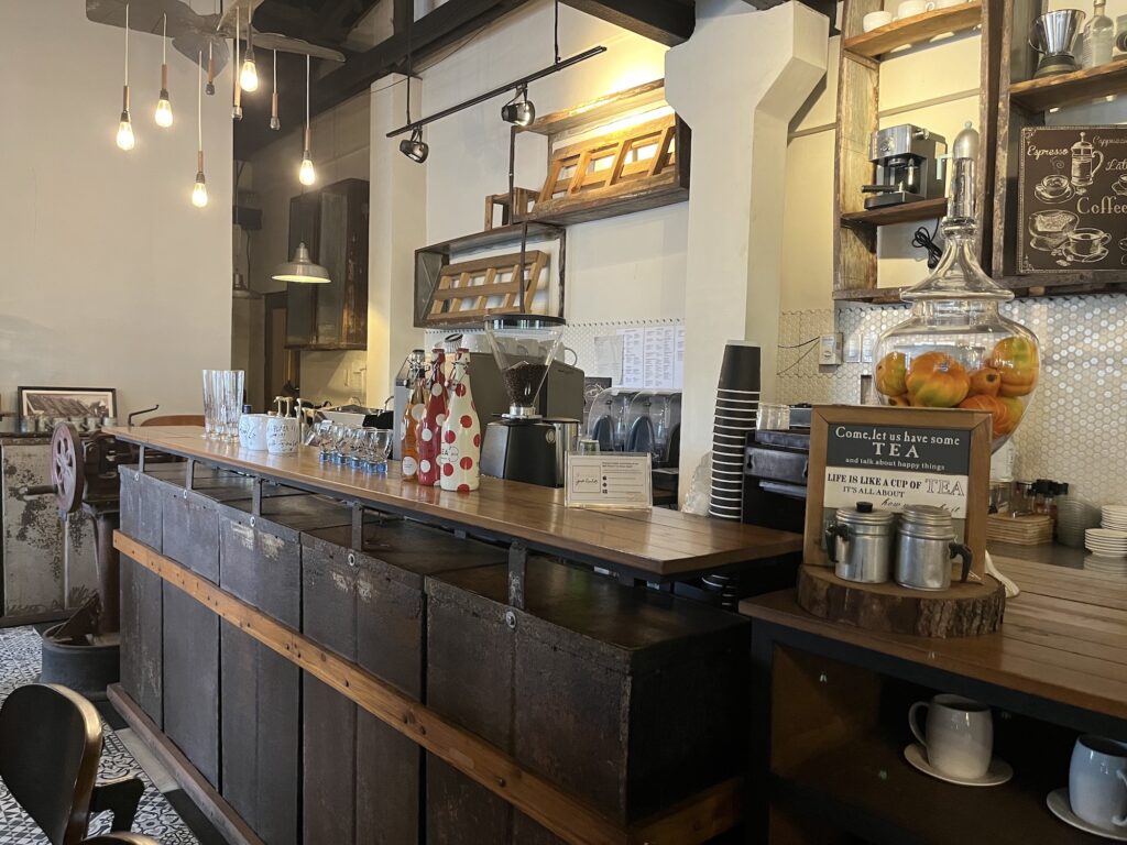 Ice cans make up the café counter