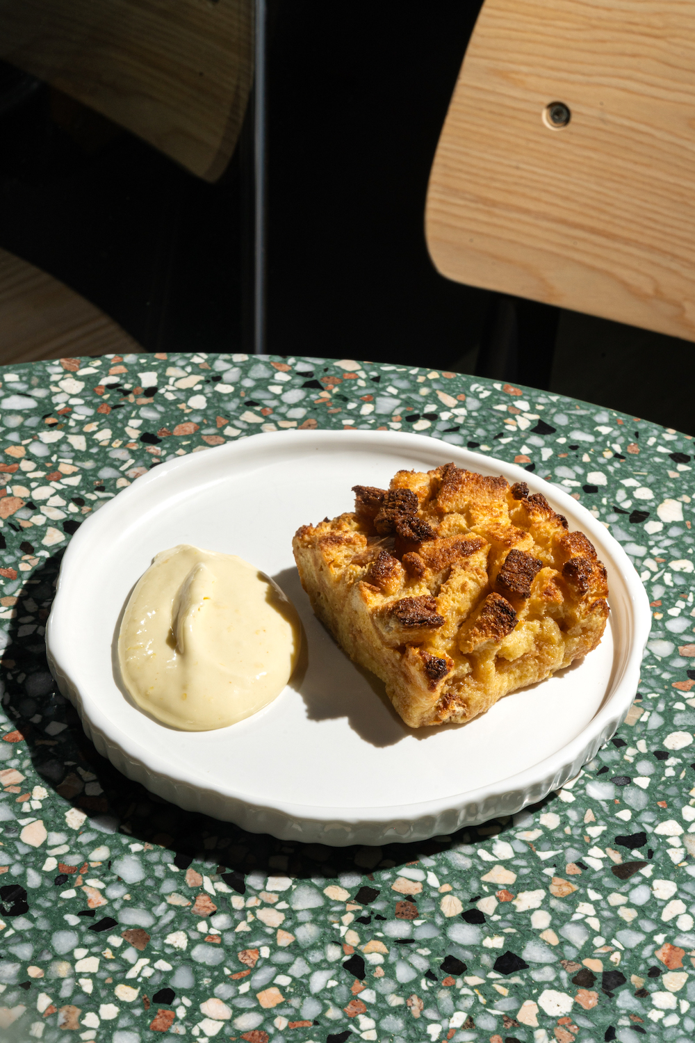 Bread pudding with lemon cream