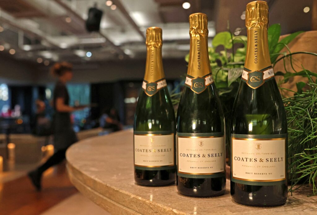 English sparkling wine bottles, brand Coates and Seely, are pictured at the Tate Modern art gallery | Photo by Susannah Ireland/Reuters