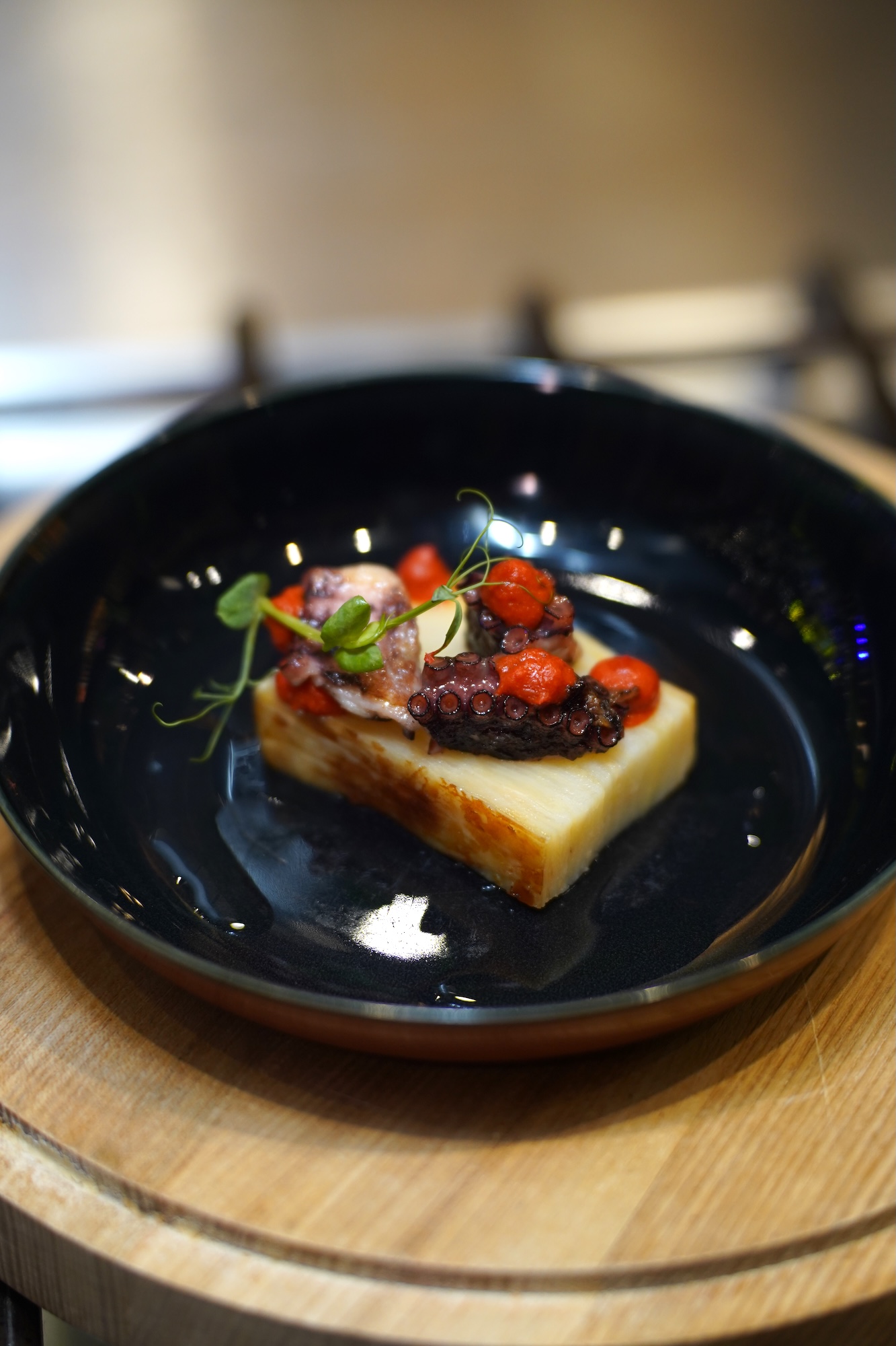 For Charred & Smoked: Char-grilled octopus with lime and romesco
